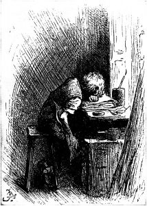 Dickens at work in a shoe-blacking factory